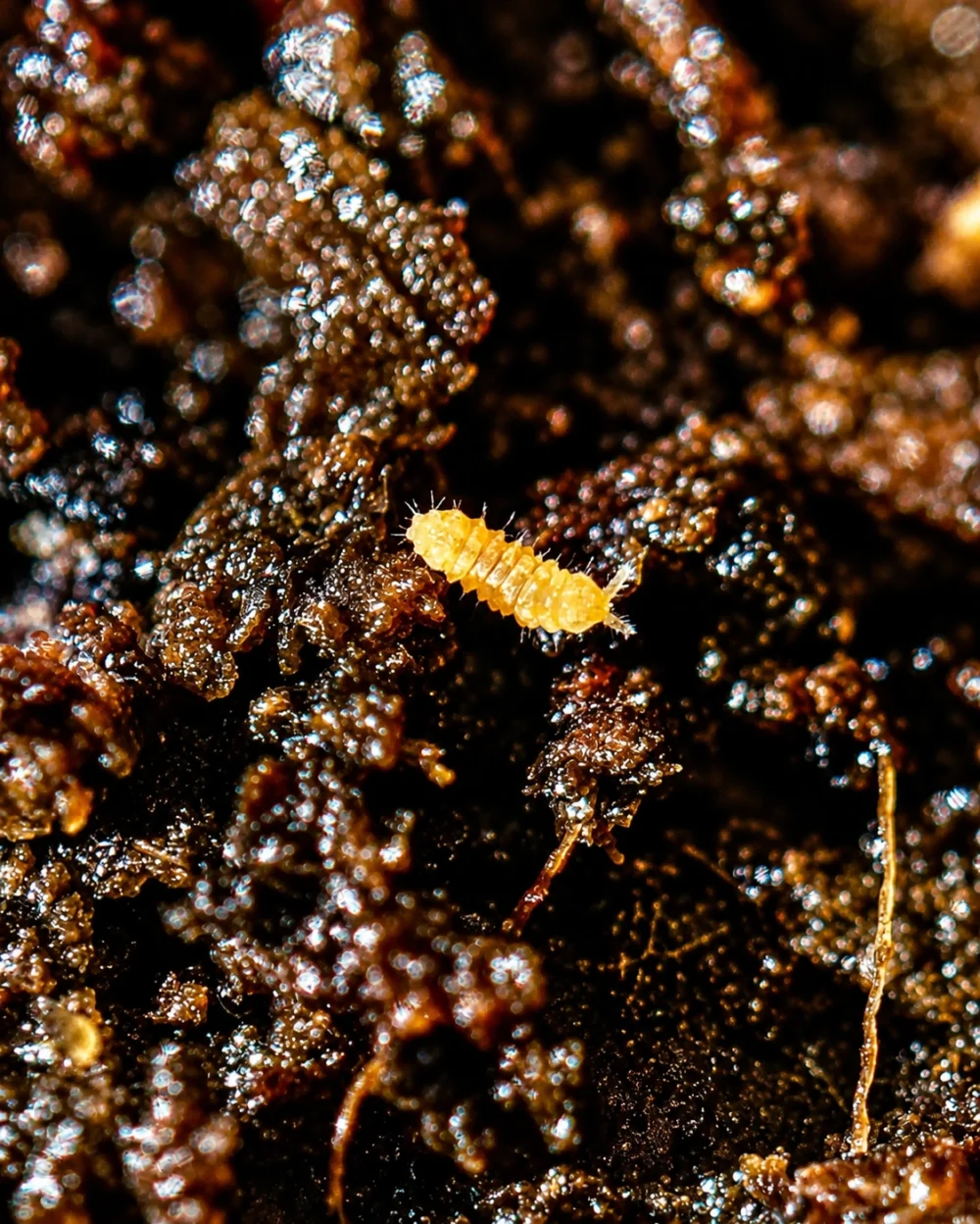 orange springtails close up
